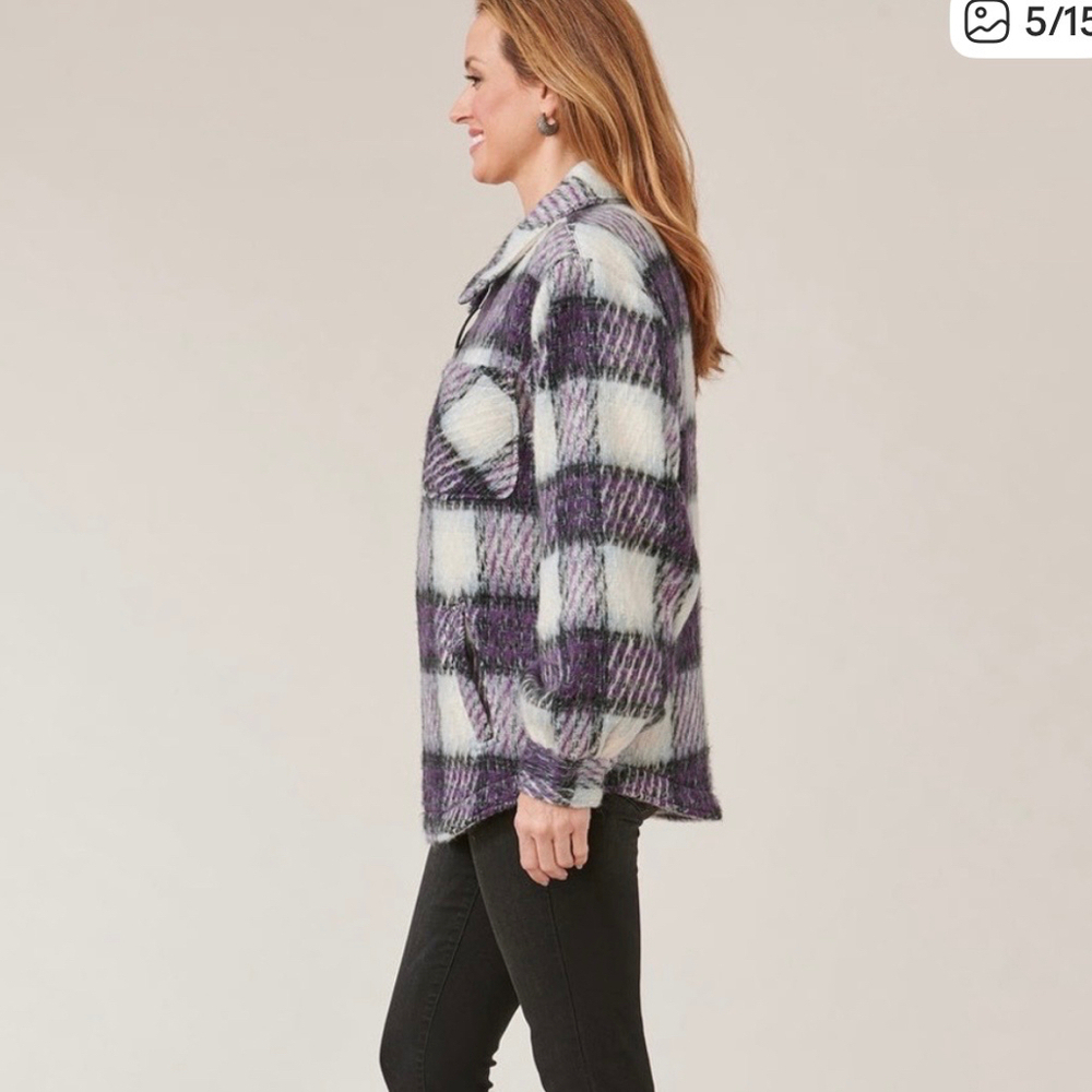Democracy Long Blouson Sleeve Zip Front Collared Patch Pocket Plaid Jacket XS - Picture 4 of 12